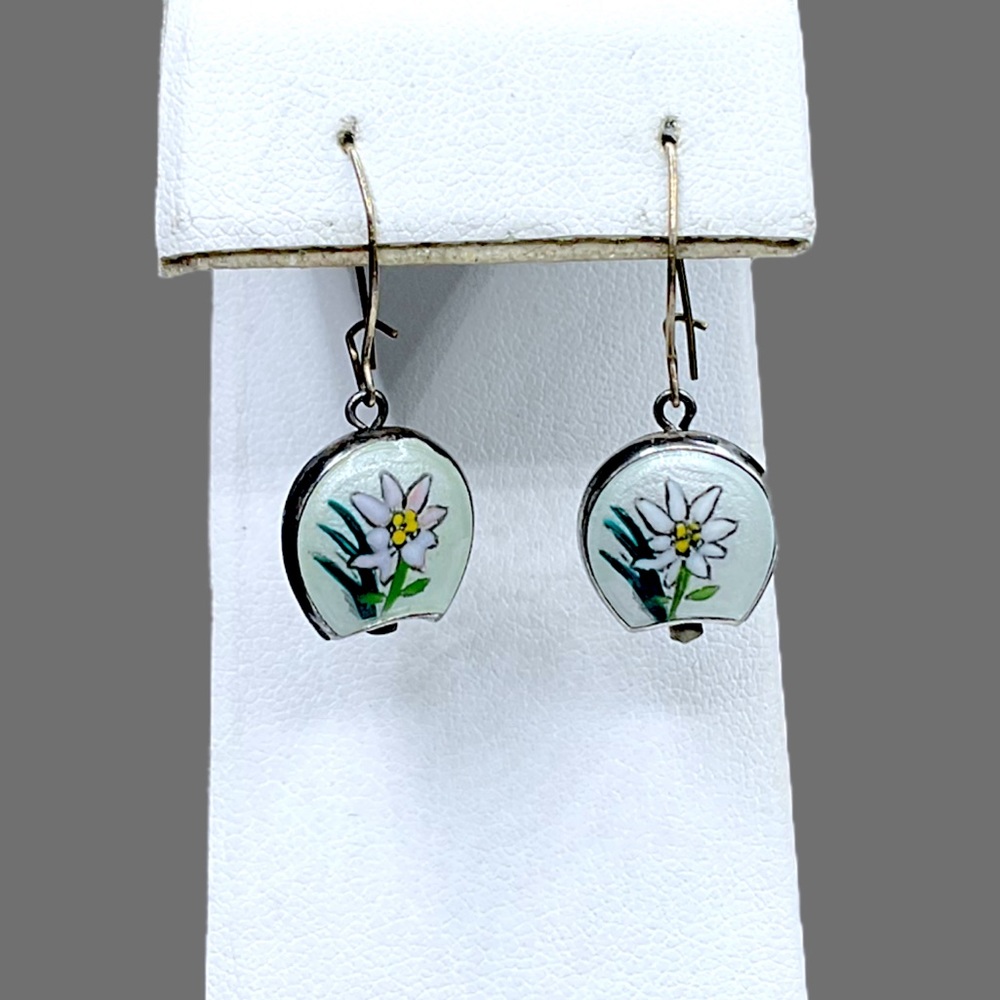 🌺Vintage Sterling & Enamel Bell Earrings